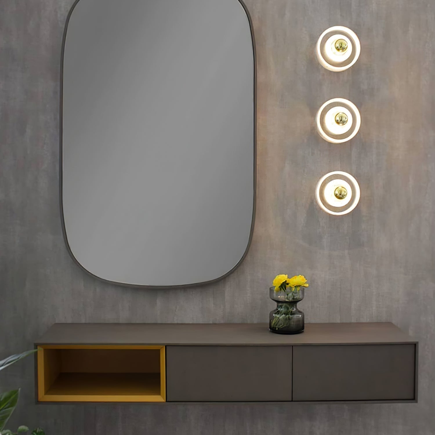 Modern Natural Marble Aura LED Wall Sconce with Gold Mirror Finish for Interior Lighting