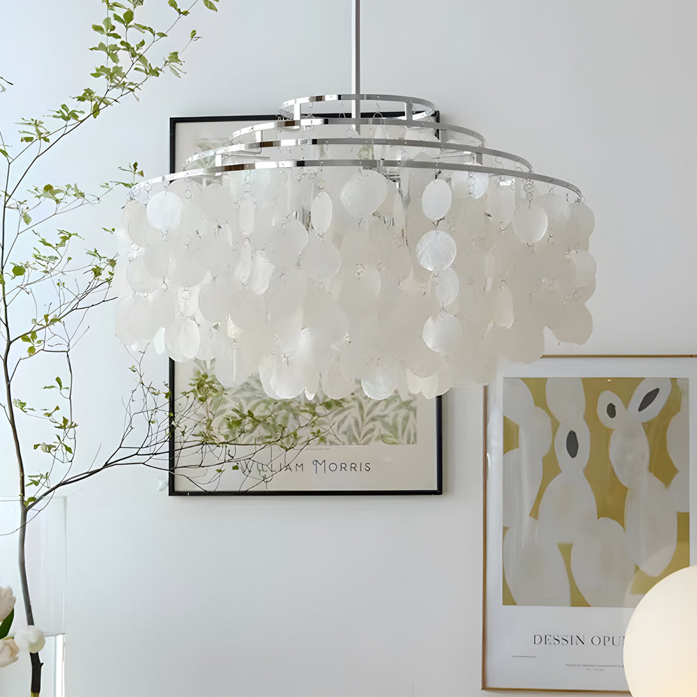 Modern Natural Seashell Discs Chandelier Four Tier Luxury Pendant Light for Dining Room