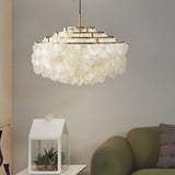 Modern Natural Seashell Discs Chandelier Four Tier Luxury Pendant Light for Dining Room