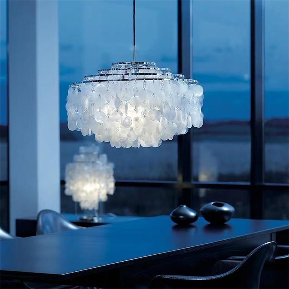 Modern Natural Seashell Discs Chandelier Four Tier Luxury Pendant Light for Dining Room