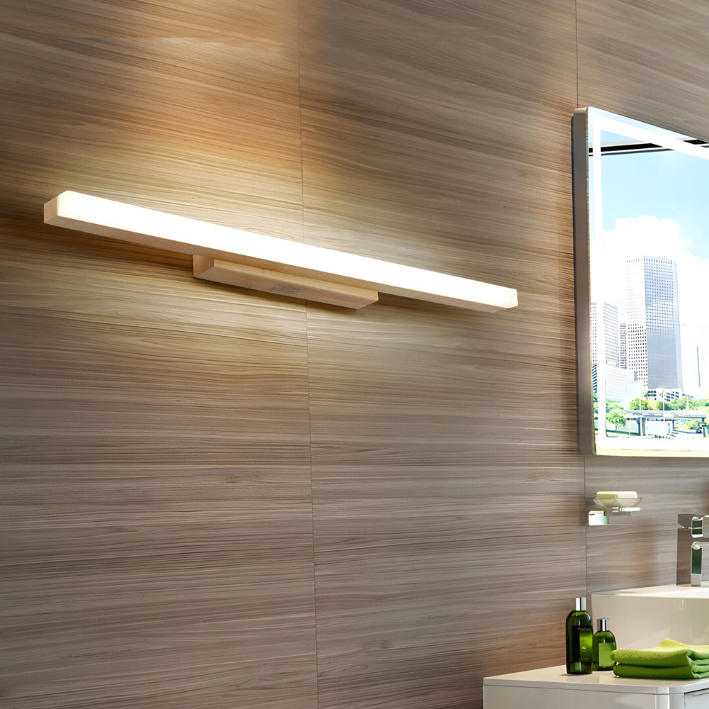 Modern Natural Wood LED Vanity Light for Bathroom Mirror Rectangular Wall Mounted Sconce Fixture