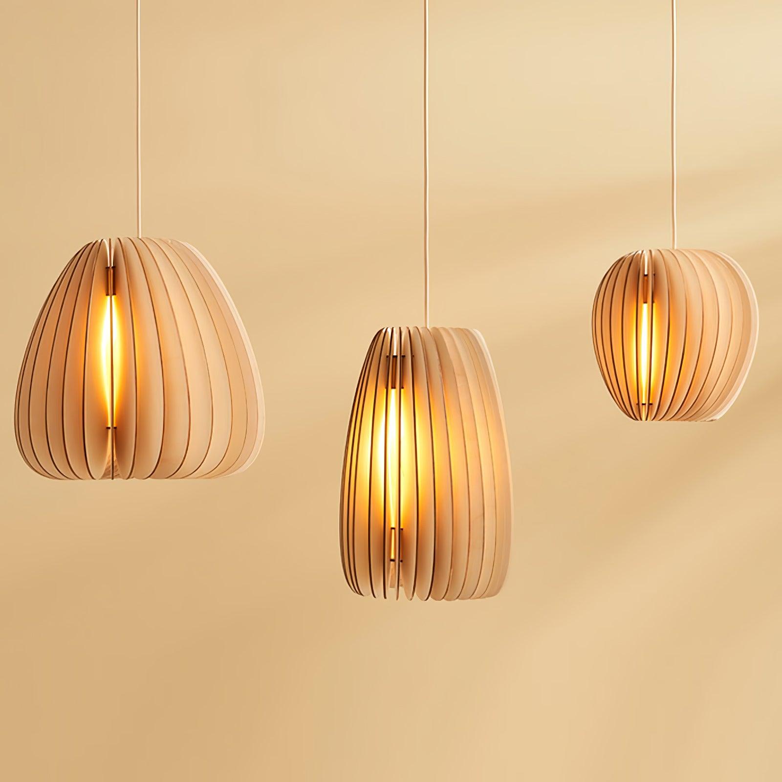 Modern Natural Wood Sphere Pendant Light Globe Slat Ceiling Hanging Lamp for Home Decor