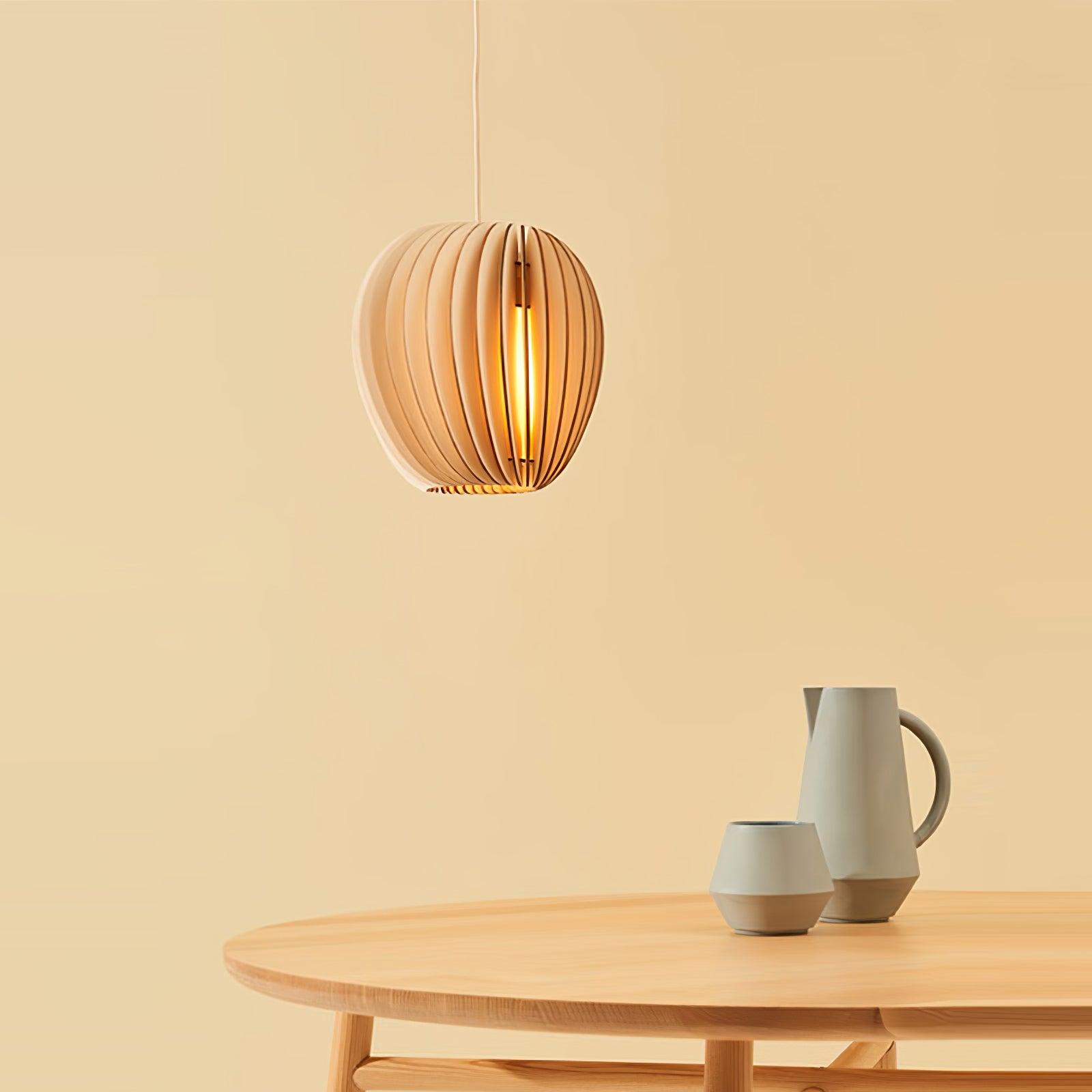 Modern Natural Wood Sphere Pendant Light Globe Slat Ceiling Hanging Lamp for Home Decor
