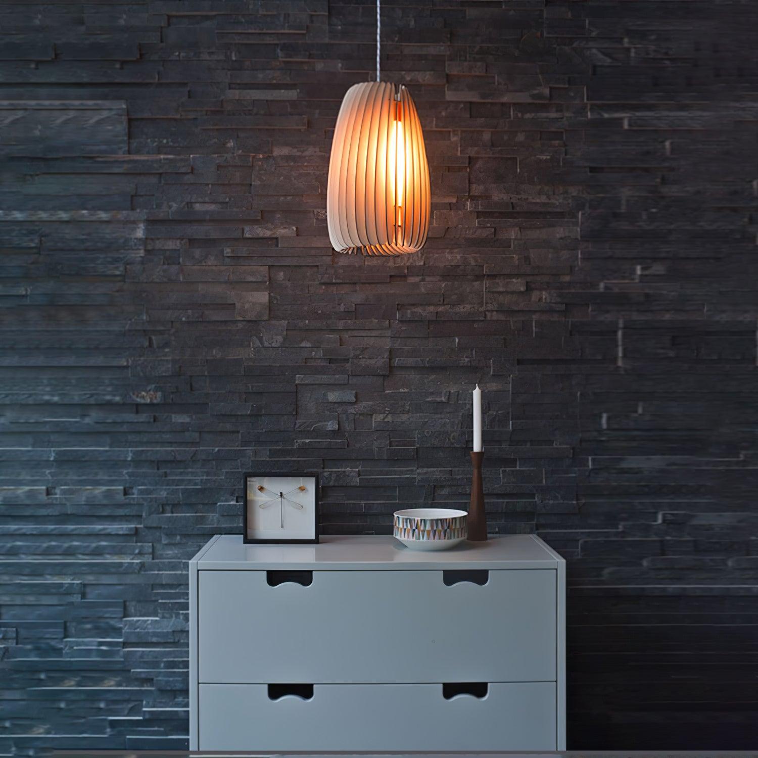Modern Natural Wood Sphere Pendant Light Globe Slat Ceiling Hanging Lamp for Home Decor