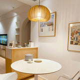 Modern Natural Wood Sphere Pendant Light Globe Slat Ceiling Hanging Lamp for Home Decor