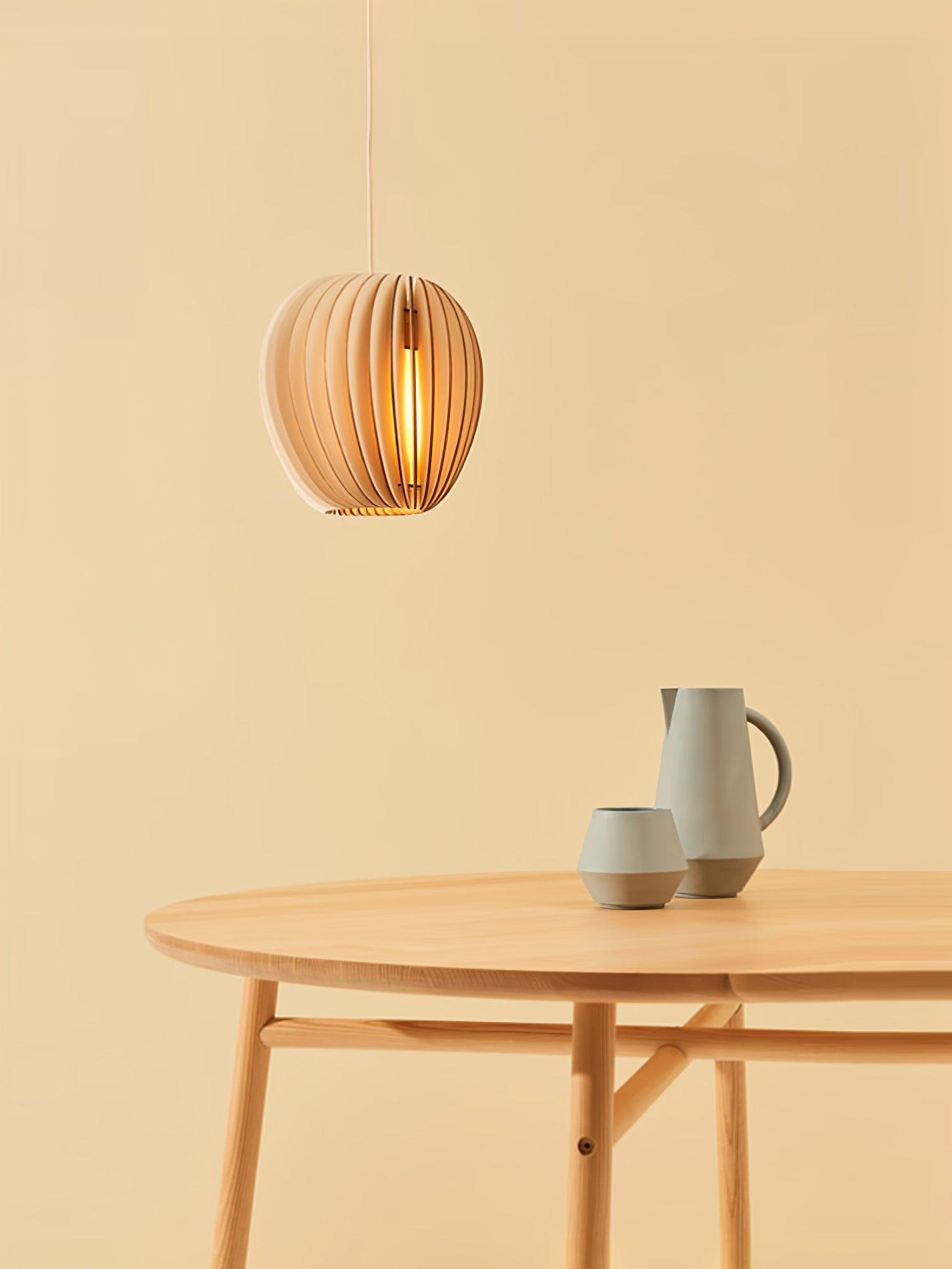 Modern Natural Wood Sphere Pendant Light Globe Slat Ceiling Hanging Lamp for Home Decor