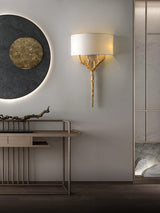 Modern Nature Inspired Brass Tree Branch Sconce with Fabric Shade Indoor Wall Light