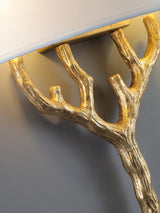 Modern Nature Inspired Brass Tree Branch Sconce with Fabric Shade Indoor Wall Light