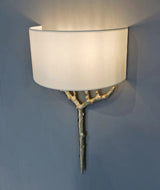 Modern Nature Inspired Brass Tree Branch Sconce with Fabric Shade Indoor Wall Light
