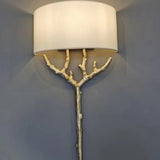 Modern Nature Inspired Brass Tree Branch Sconce with Fabric Shade Indoor Wall Light