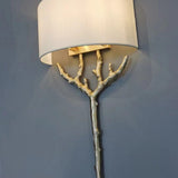 Modern Nature Inspired Brass Tree Branch Sconce with Fabric Shade Indoor Wall Light