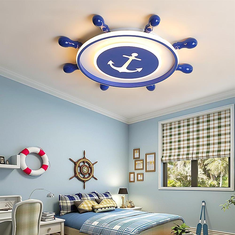 Modern Nautical Anchor Insignia LED Flush Mount Ceiling Light for Childrens Bedroom