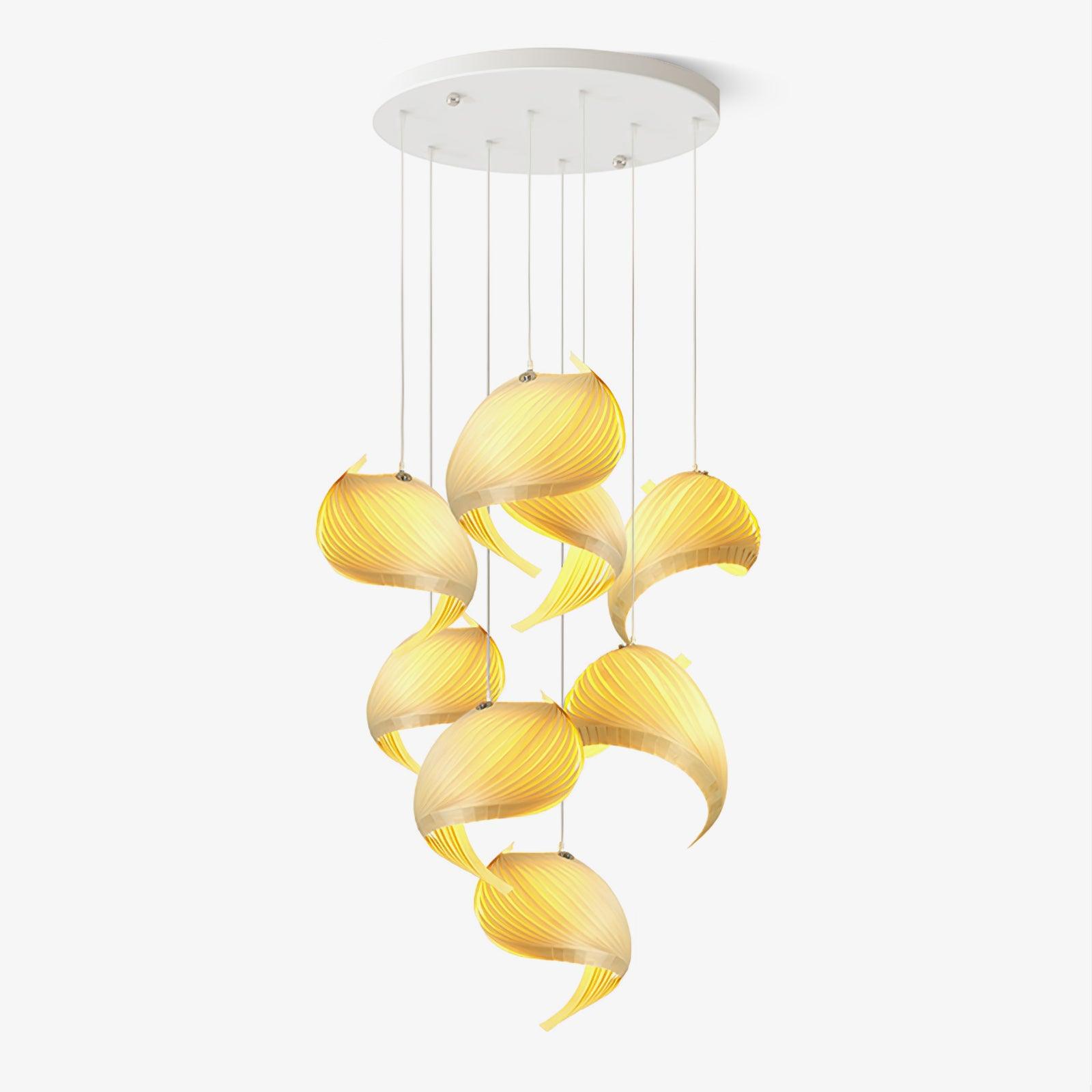 Modern Nautilus Shell Wooden Pendant Lamp Organic Spiral Coastal Hanging Light