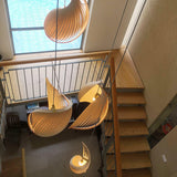 Modern Nautilus Shell Wooden Pendant Lamp Organic Spiral Coastal Hanging Light
