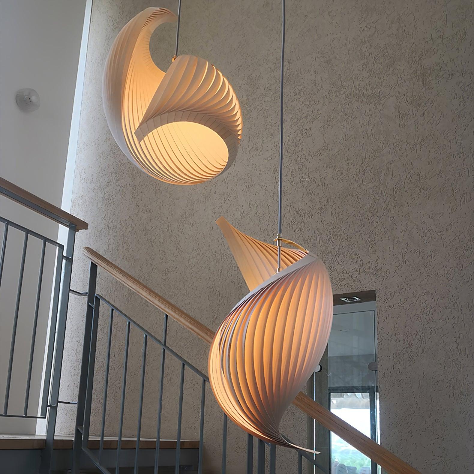Modern Nautilus Shell Wooden Pendant Lamp Organic Spiral Coastal Hanging Light