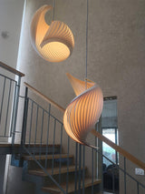 Modern Nautilus Shell Wooden Pendant Lamp Organic Spiral Coastal Hanging Light