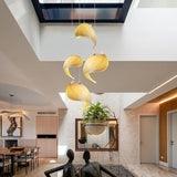 Modern Nautilus Shell Wooden Pendant Lamp Organic Spiral Coastal Hanging Light