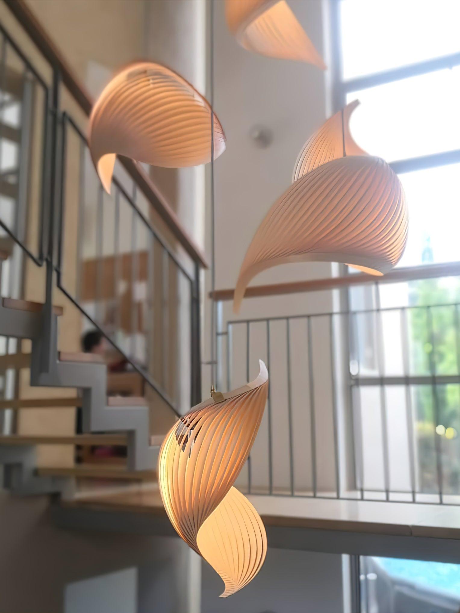 Modern Nautilus Shell Wooden Pendant Lamp Organic Spiral Coastal Hanging Light
