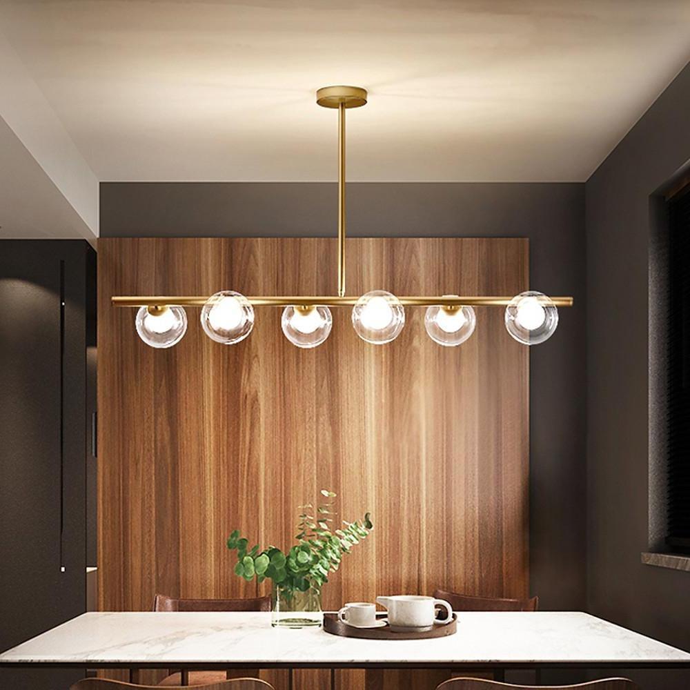 Modern Nordic 6 Light Glass Globe LED Chandelier Metal Island Light Fixture for Living Room