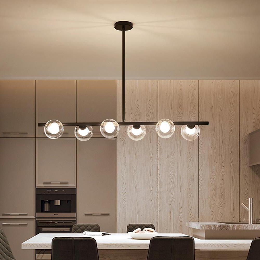 Modern Nordic 6 Light Glass Globe LED Chandelier Metal Island Light Fixture for Living Room