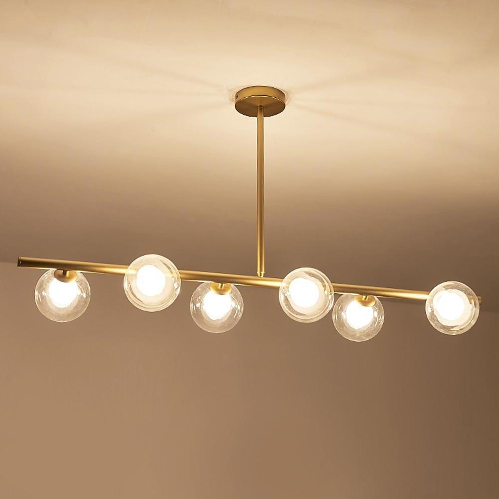 Modern Nordic 6 Light Glass Globe LED Chandelier Metal Island Light Fixture for Living Room