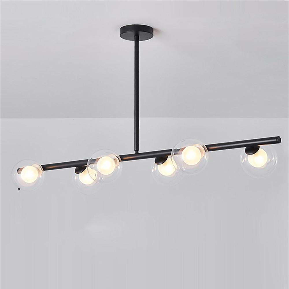 Modern Nordic 6 Light Glass Globe LED Chandelier Metal Island Light Fixture for Living Room