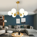 Modern Nordic 6 Light LED Chandelier Three Step Dimming Gold and White Kitchen Island Pendant Light