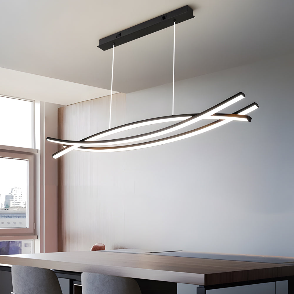 Modern Nordic Black Linear LED Chandelier Dimmable Dining Room Pendant Lighting
