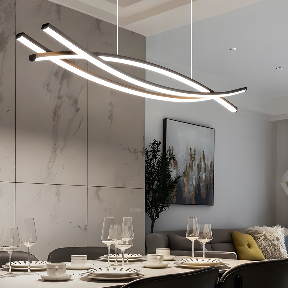 Modern Nordic Black Linear LED Chandelier Dimmable Dining Room Pendant Lighting