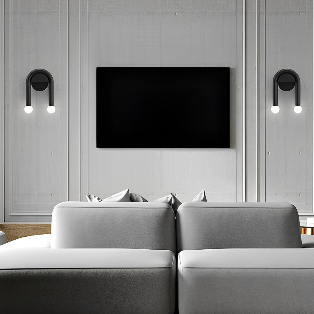 Modern Nordic Black Wall Sconce Lighting with 2 Glass Globes for Bedroom and Hallway