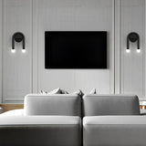 Modern Nordic Black Wall Sconce Lighting with 2 Glass Globes for Bedroom and Hallway