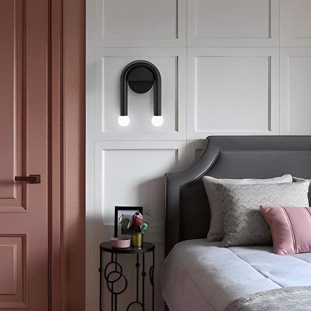 Modern Nordic Black Wall Sconce Lighting with 2 Glass Globes for Bedroom and Hallway