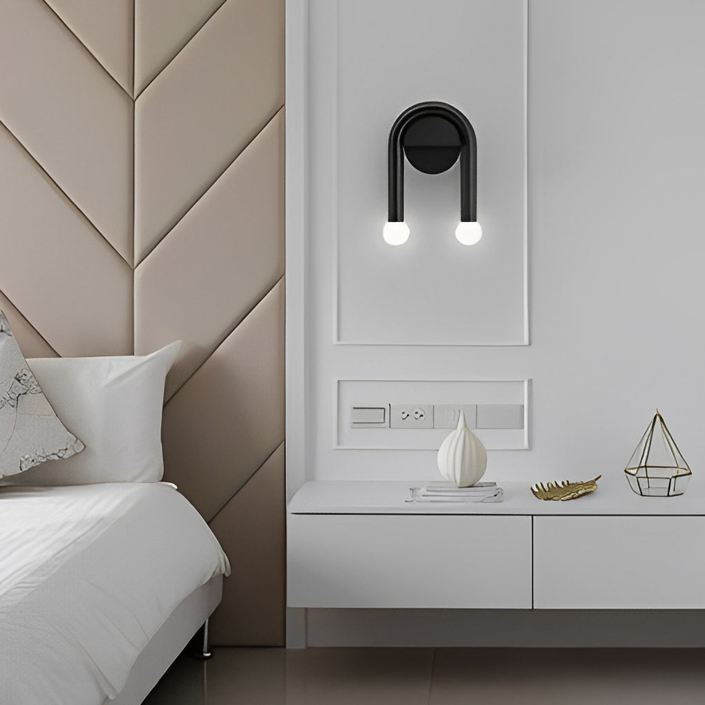Modern Nordic Black Wall Sconce Lighting with 2 Glass Globes for Bedroom and Hallway