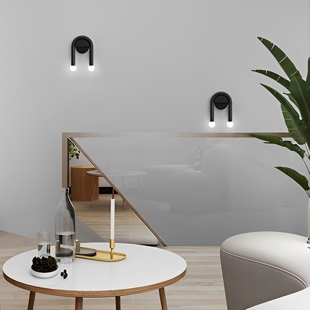 Modern Nordic Black Wall Sconce Lighting with 2 Glass Globes for Bedroom and Hallway