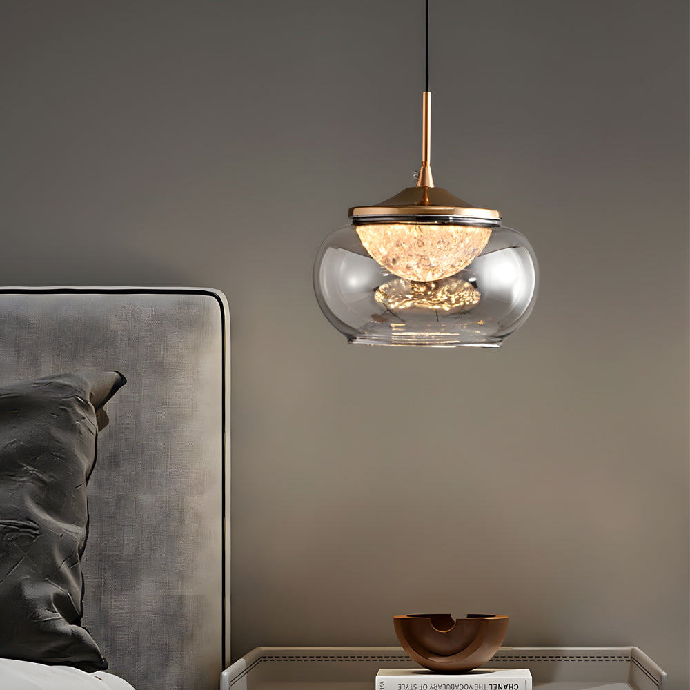 Modern Nordic Candy Jar Smoky Glass Pendant Light with 3 Step Dimming LED Hanging Lamp