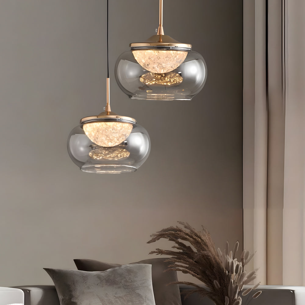 Modern Nordic Candy Jar Smoky Glass Pendant Light with 3 Step Dimming LED Hanging Lamp