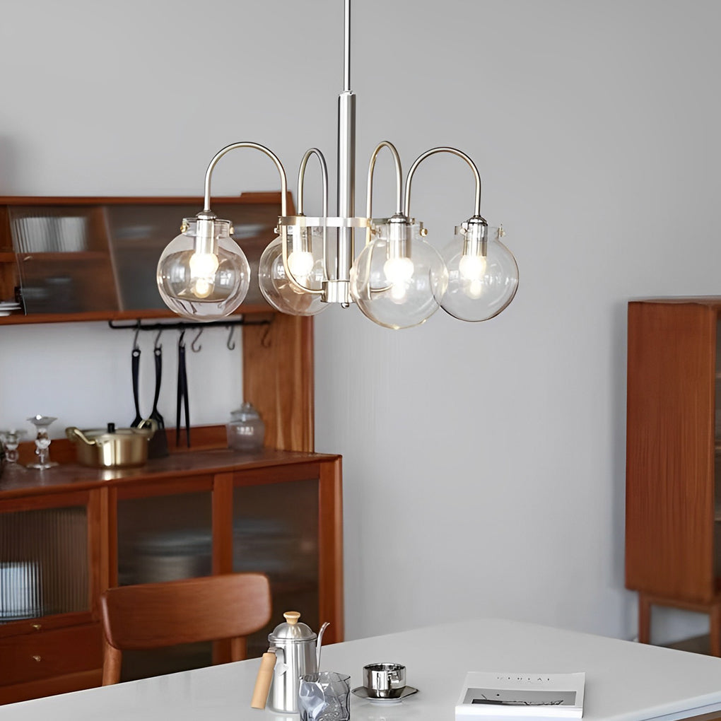 Modern Nordic Chandelier Glass Ball Curved Iron Arm Pendant Light for Living Room 4 or 5 Lights
