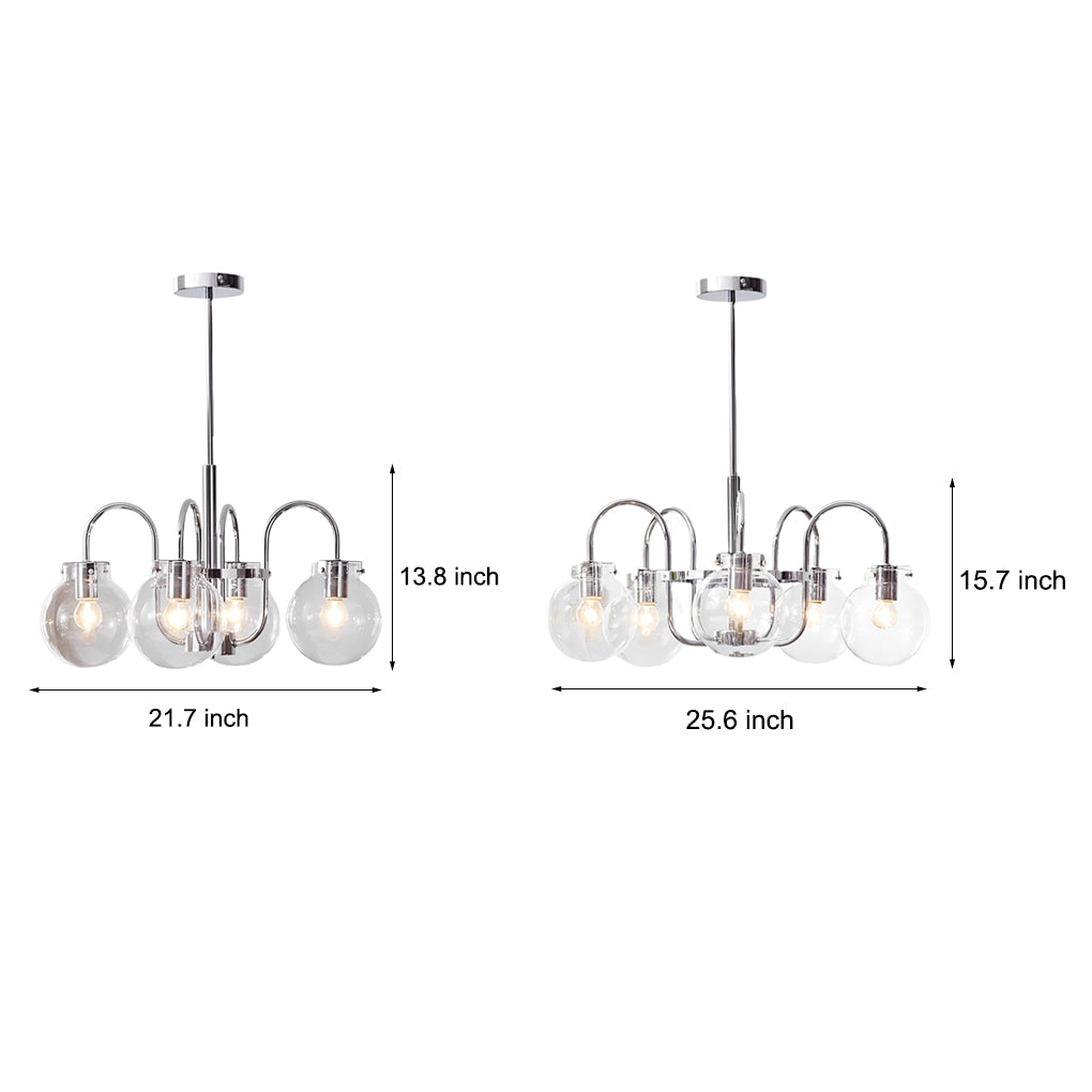 Modern Nordic Chandelier Glass Ball Curved Iron Arm Pendant Light for Living Room 4 or 5 Lights