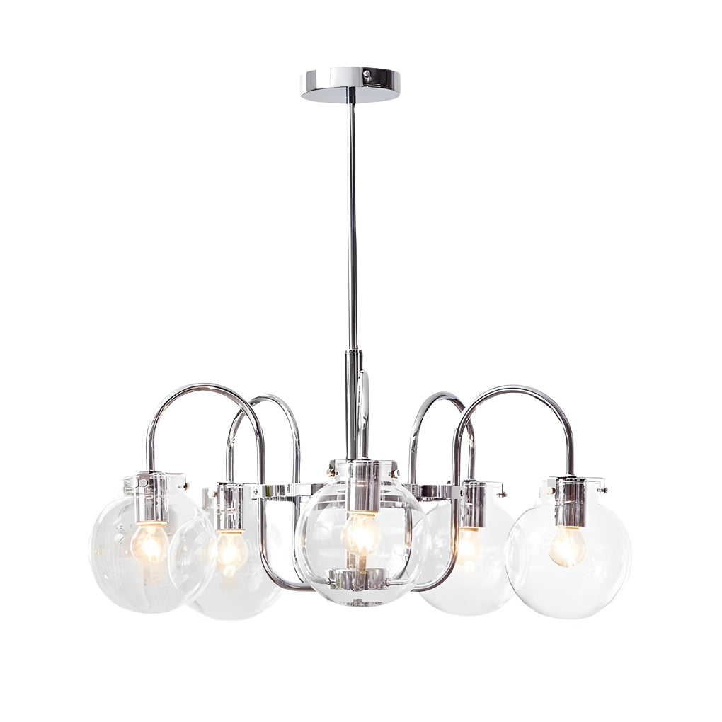 Modern Nordic Chandelier Glass Ball Curved Iron Arm Pendant Light for Living Room 4 or 5 Lights