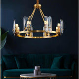 Modern Nordic Circular Copper LED Chandelier with Glass Shades for Dining and Living Rooms