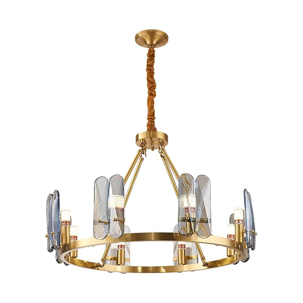 Modern Nordic Circular Copper LED Chandelier with Glass Shades for Dining and Living Rooms