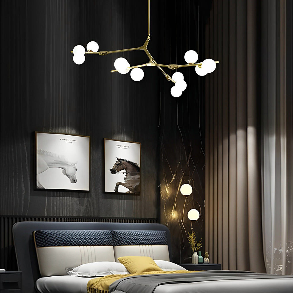 Modern Nordic Cluster Glass Chandelier Metal Hanging Pendant Light in Black and Gold