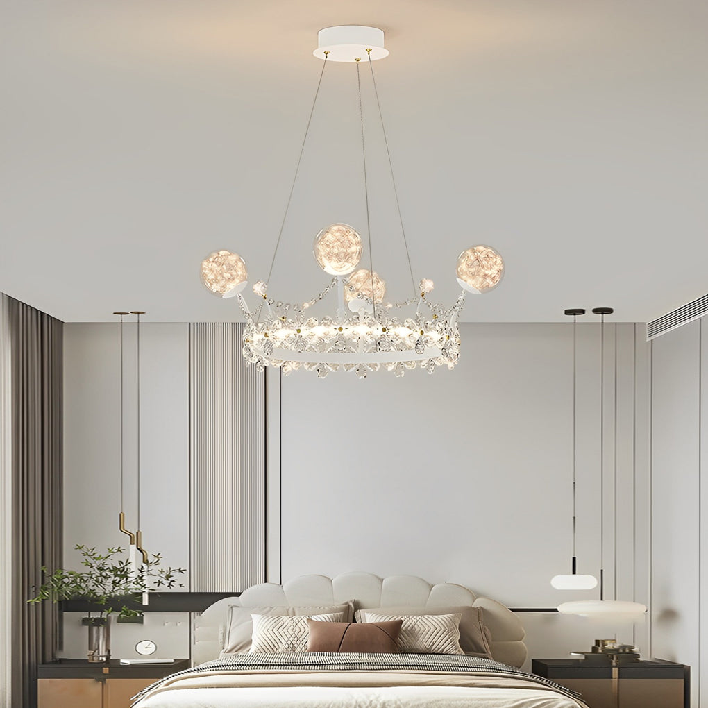 Modern Nordic Crystal Glass Flower Crown Chandelier Three Step Dimming Pendant Light