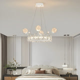 Modern Nordic Crystal Glass Flower Crown Chandelier Three Step Dimming Pendant Light