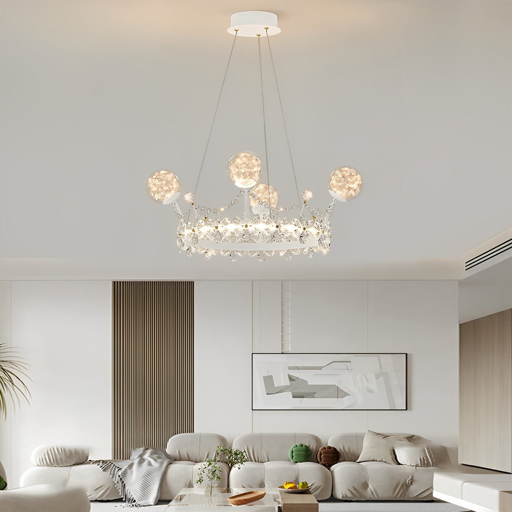 Modern Nordic Crystal Glass Flower Crown Chandelier Three Step Dimming Pendant Light