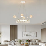 Modern Nordic Crystal Glass Flower Crown Chandelier Three Step Dimming Pendant Light