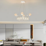 Modern Nordic Crystal Glass Flower Crown Chandelier Three Step Dimming Pendant Light
