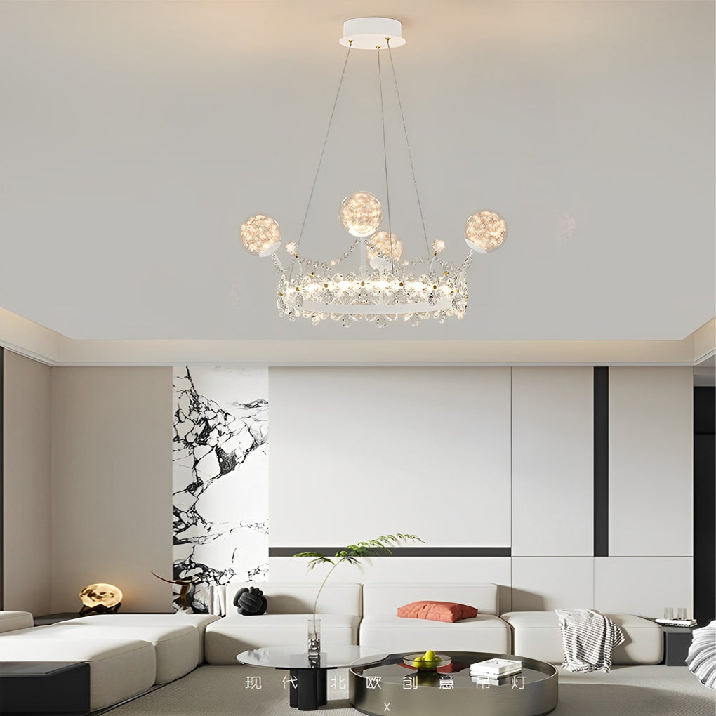Modern Nordic Crystal Glass Flower Crown Chandelier Three Step Dimming Pendant Light