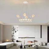 Modern Nordic Crystal Glass Flower Crown Chandelier Three Step Dimming Pendant Light