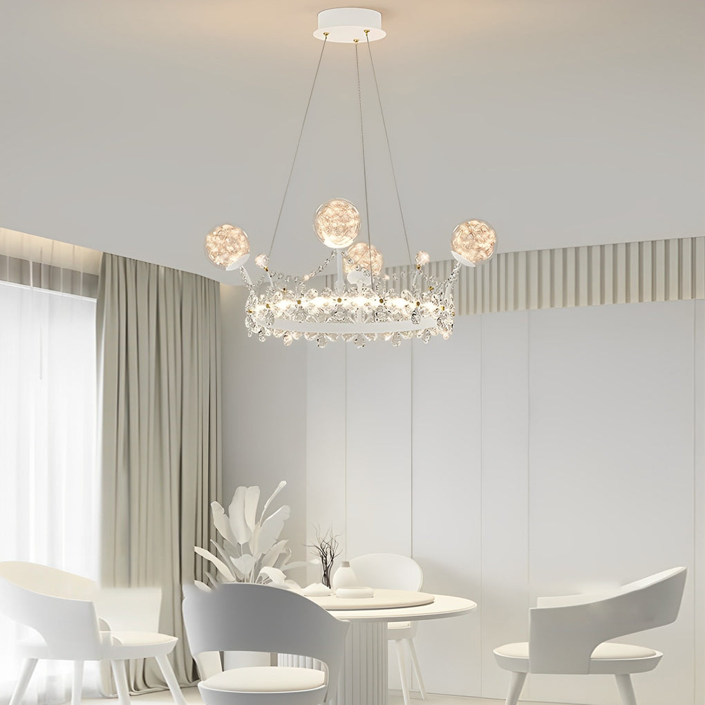 Modern Nordic Crystal Glass Flower Crown Chandelier Three Step Dimming Pendant Light